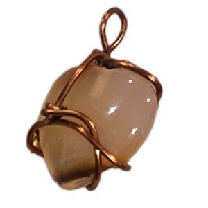 Handmade Peach Moonstone Wire Wrapped Pendant Copper Boho Crystal Jewelry*